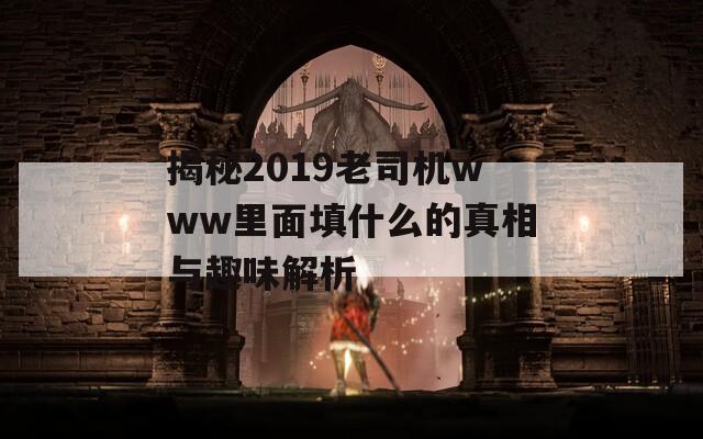 揭秘2019老司机www里面填什么的真相与趣味解析